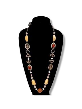 CHICO’S Bryn Enamel Crystal & Bead Long Station Necklace | NWT